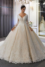 Classy Train A-Line Sweetheart Backless Long Sleeve Wedding Dress with Lace Appliques and Sequins BM bride