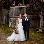 Deep V-Neck Floor-Length Floral A-Line Wedding Dress with Open Back and Tulle BM bride