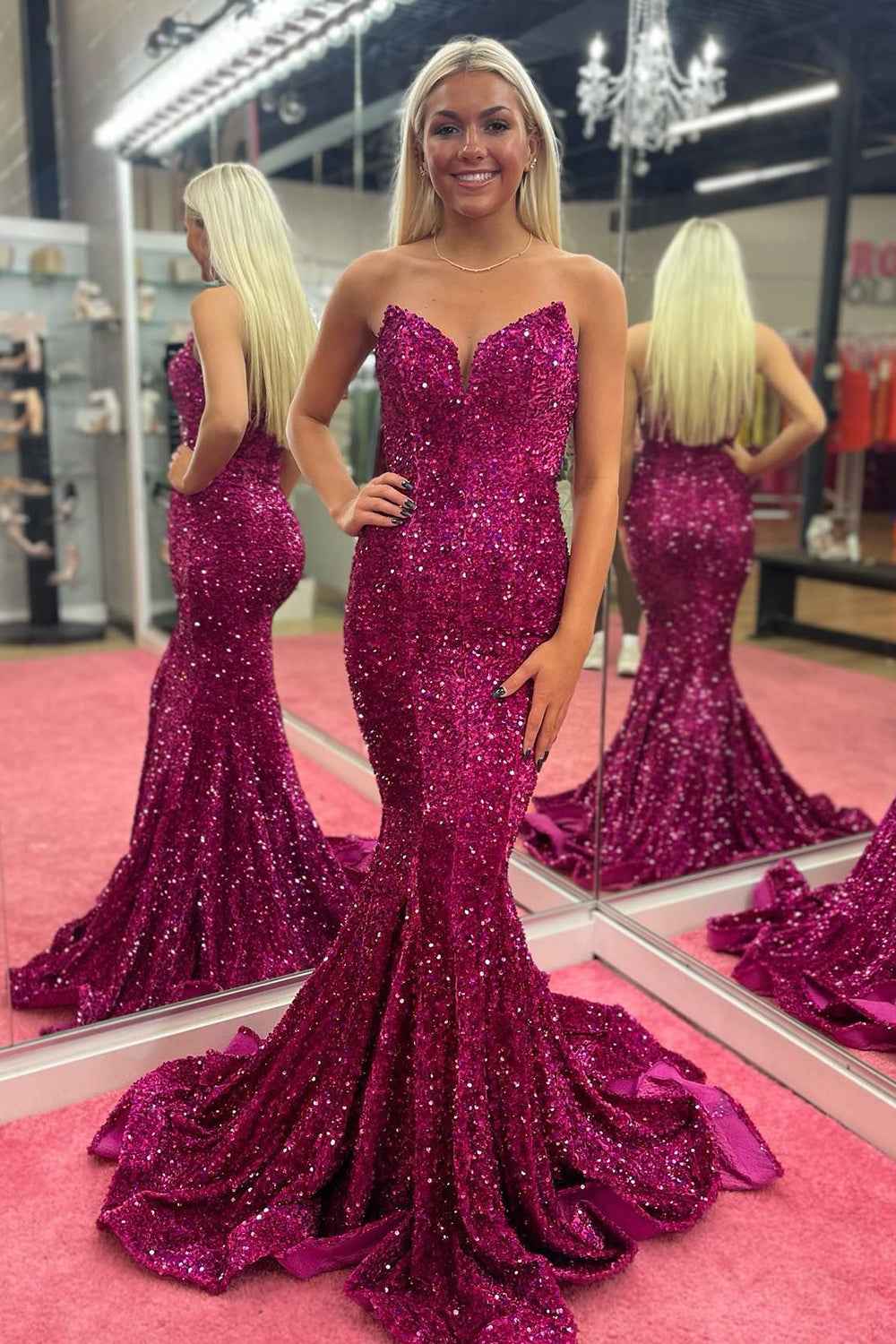 Sparkly Gold Sweetheart Mermaid Long Sequin Prom Dress