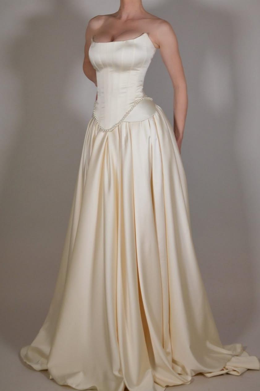 Strapless Sleeveless Long A Line Prom Dress With Pleated Beading BMBRIDE