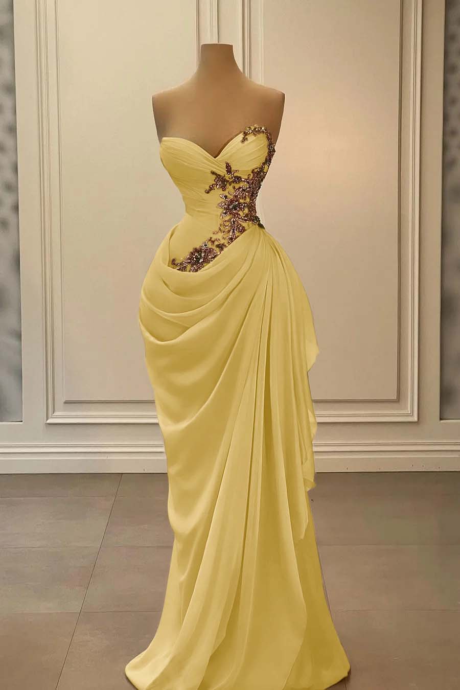 Strapless Sleeveless Long Mermaid Prom Dress With Appliques BMBRIDE