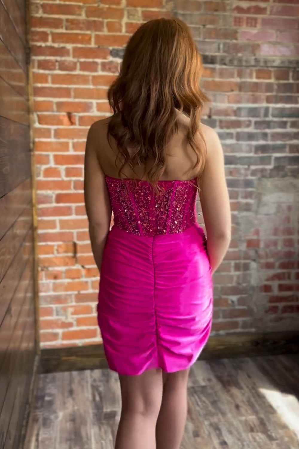 Sparkly Fuchsia Sweetheart Corset Tight Short Homecoming Dress With Sequins Bmbride