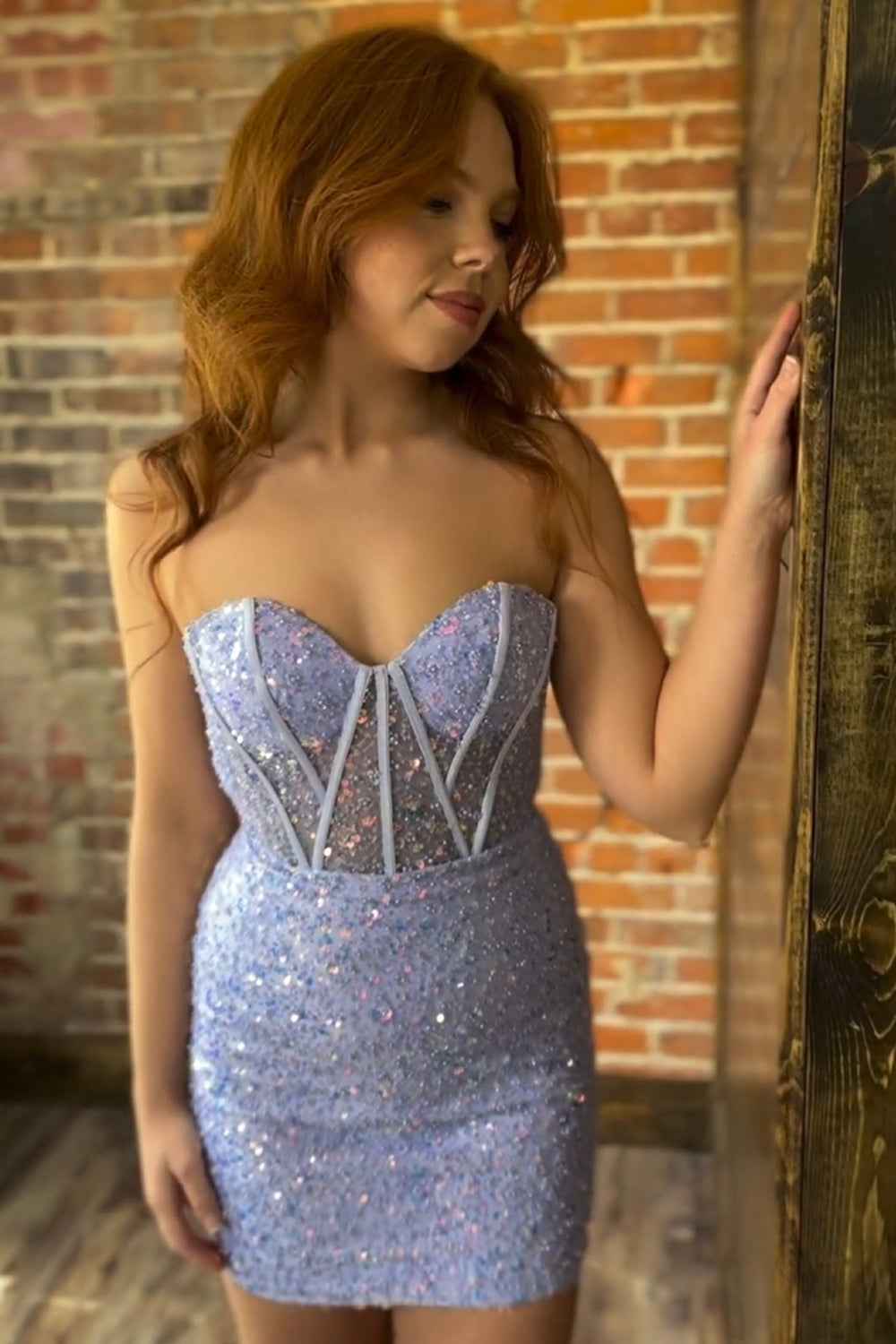 Sparkly Fuchsia Bodycon Sweetheart Sequins Corset Tight Short Homecoming Dress Bmbride