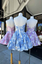Blue Corset Strapless A Line Short Homecoming Dress