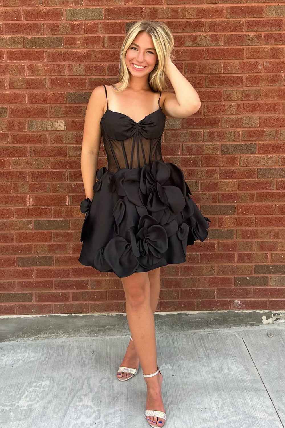 Yellow Corset A Line Short Homecoming Dress With 3D Flowers Bmbride