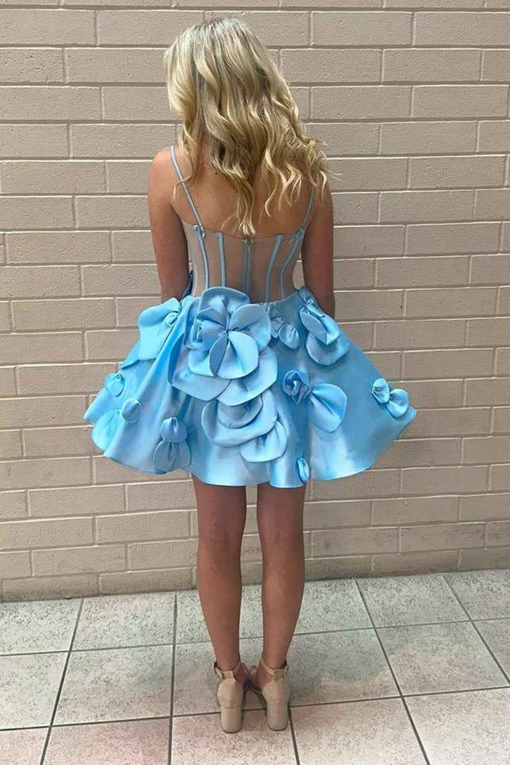 A Line Yellow Corset Short Homecoming Dress With 3D Flowers