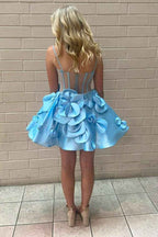 A Line Yellow Corset Short Homecoming Dress With 3D Flowers