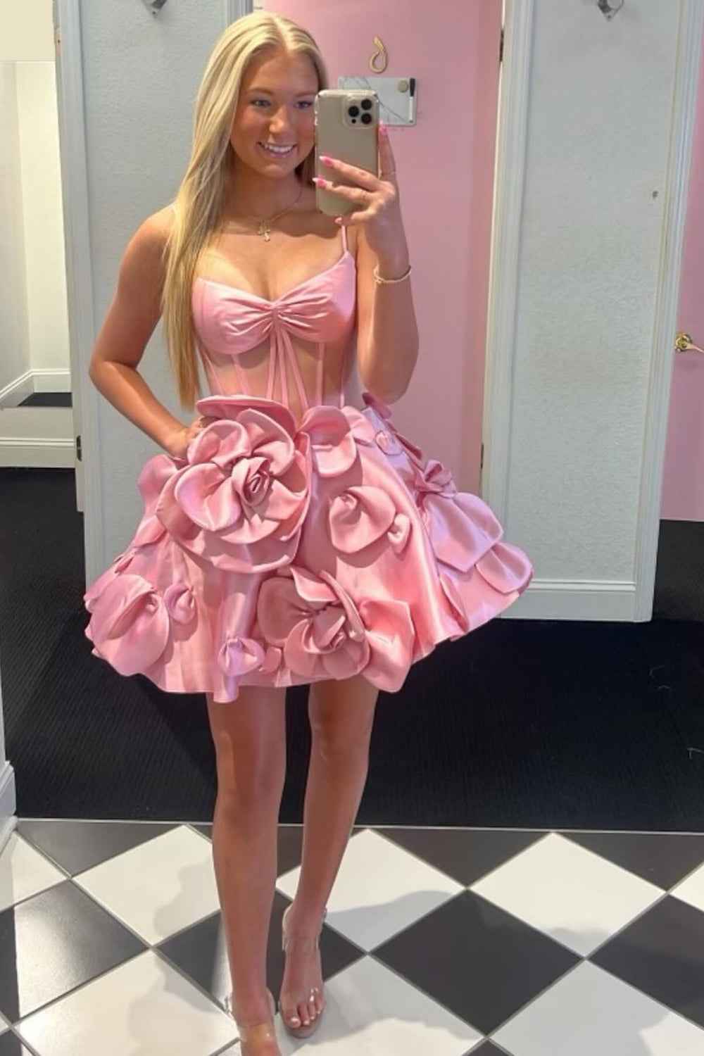 Yellow Corset A Line Short Homecoming Dress With 3D Flowers Bmbride