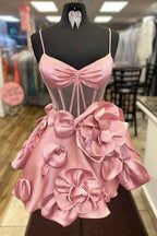 Yellow Corset A Line Short Homecoming Dress With 3D Flowers Bmbride