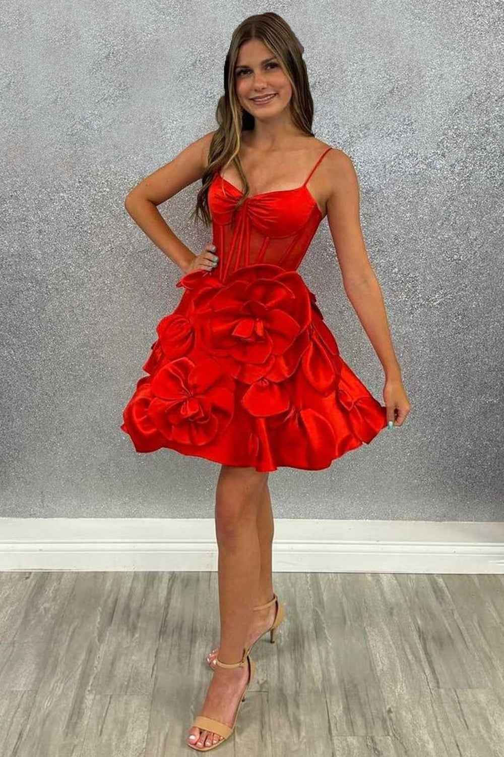 Yellow Corset A Line Short Homecoming Dress With 3D Flowers Bmbride