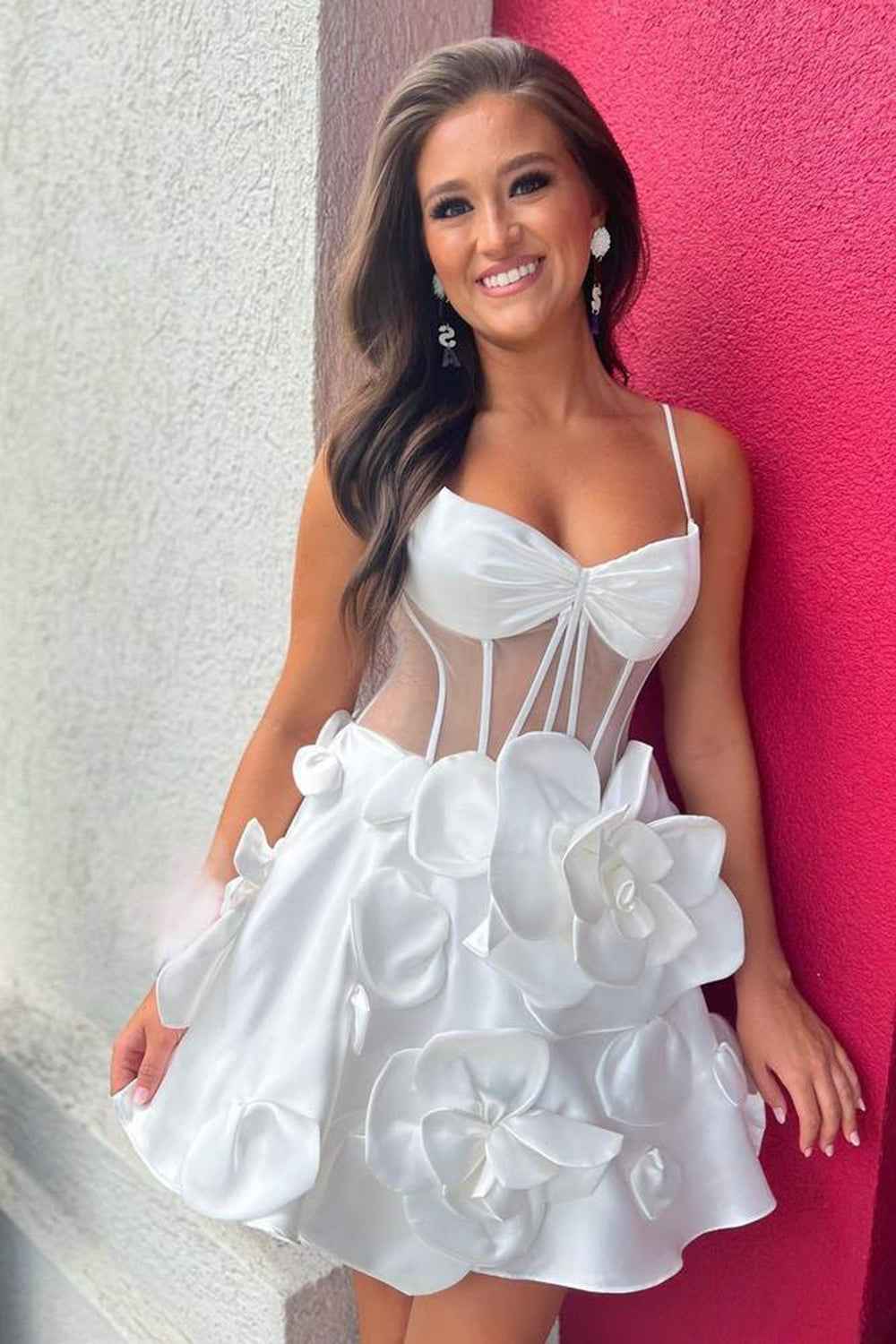 Pink Corset A Line Short Homecoming Dress With 3D Flowers Bmbride