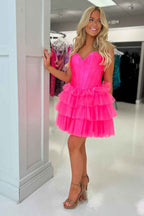 Corset Red Sweetheart Short Homecoming Dress With Ruffles Bmbride