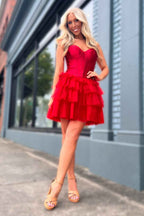 Corset Fuchsia Sweetheart Short Homecoming Dress With Ruffles Bmbride