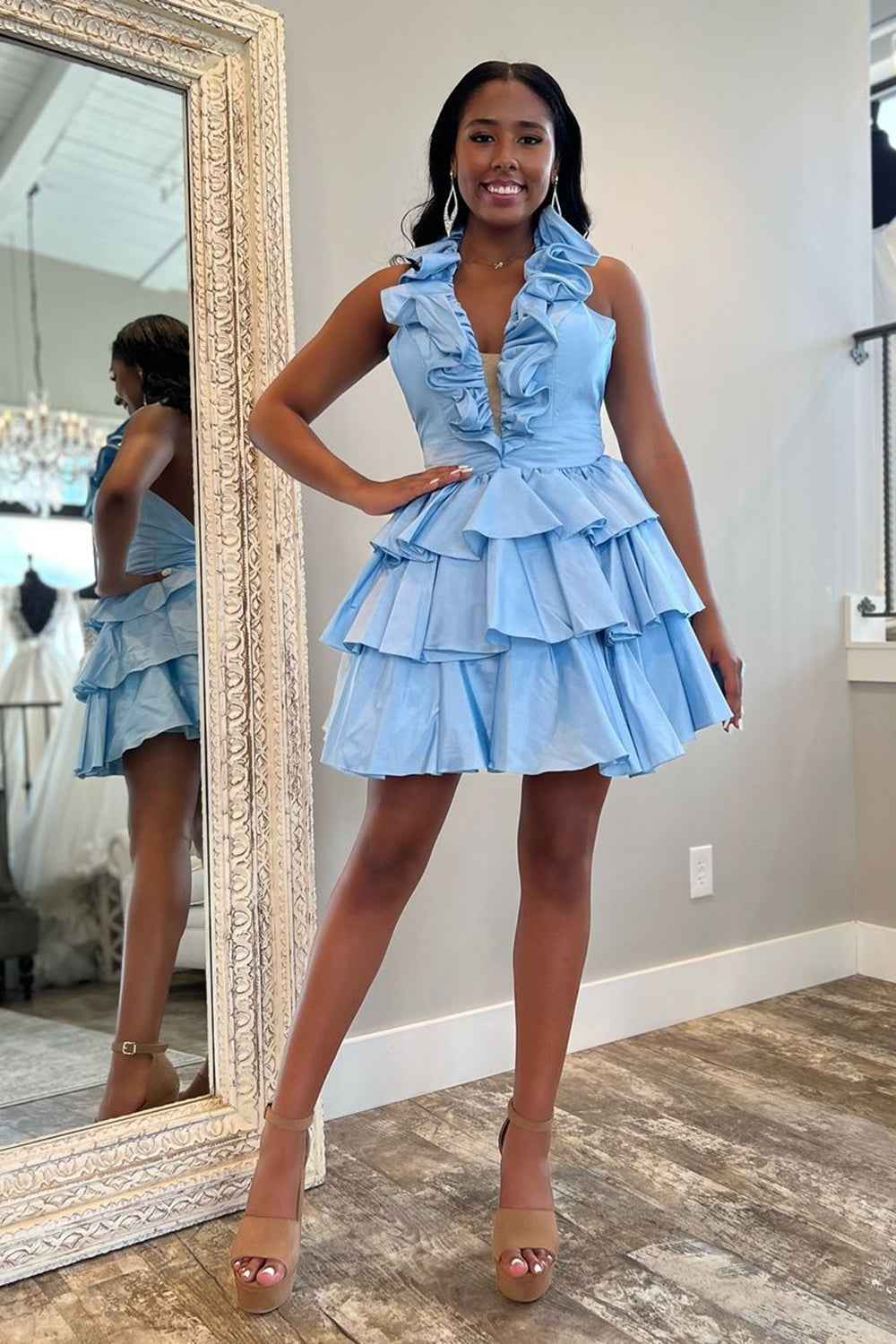 Red A Line Short Homecoming Dress With Ruffles Bmbride