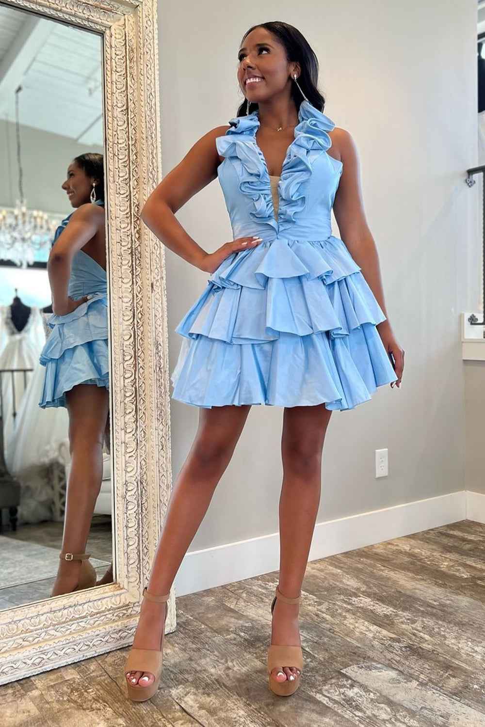 Red A Line Ruffled Short Homecoming Dress Bmbride