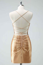 Sparkly Golden Beaded Tight Short Homecoming Dress Bmbride