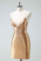 Sparkly Golden Beaded Tight Short Homecoming Dress Bmbride