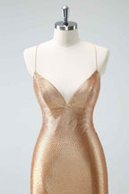 Sparkly Golden Beaded Tight Short Homecoming Dress Bmbride