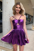Silver A Line Halter Short Homecoming Dress Bmbride
