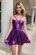 Dark Purple A Line Halter Short Homecoming Dress Bmbride