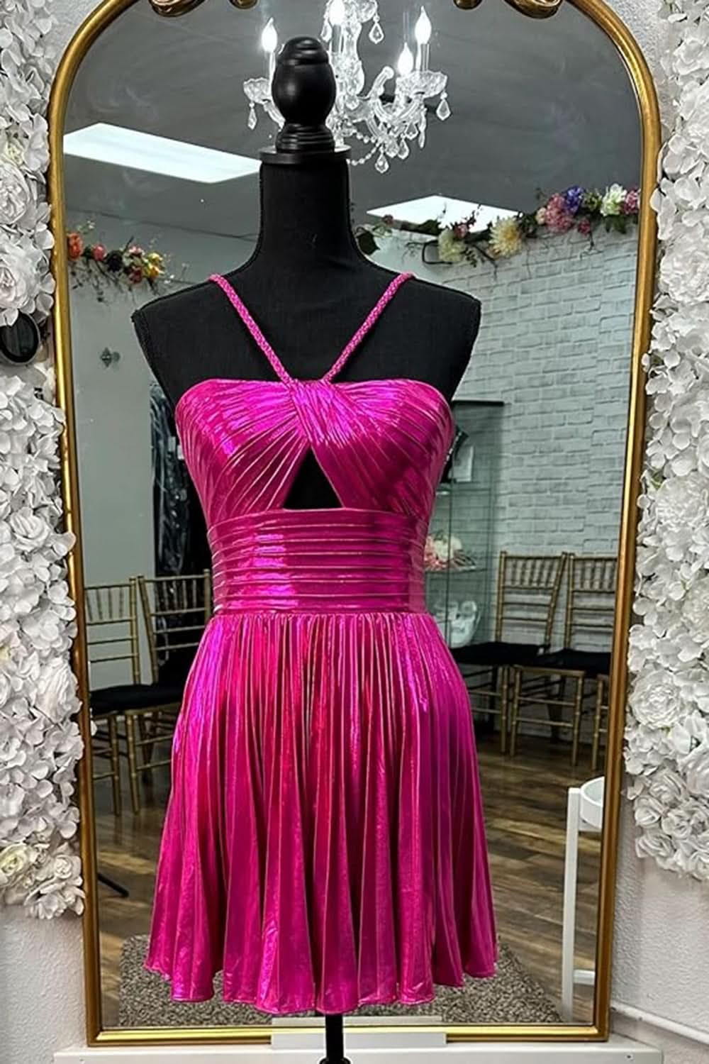 Golden A Line Halter Short Homecoming Dress Bmbride