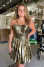 Fuchsia A Line Halter Pleated Short Homecoming Dress