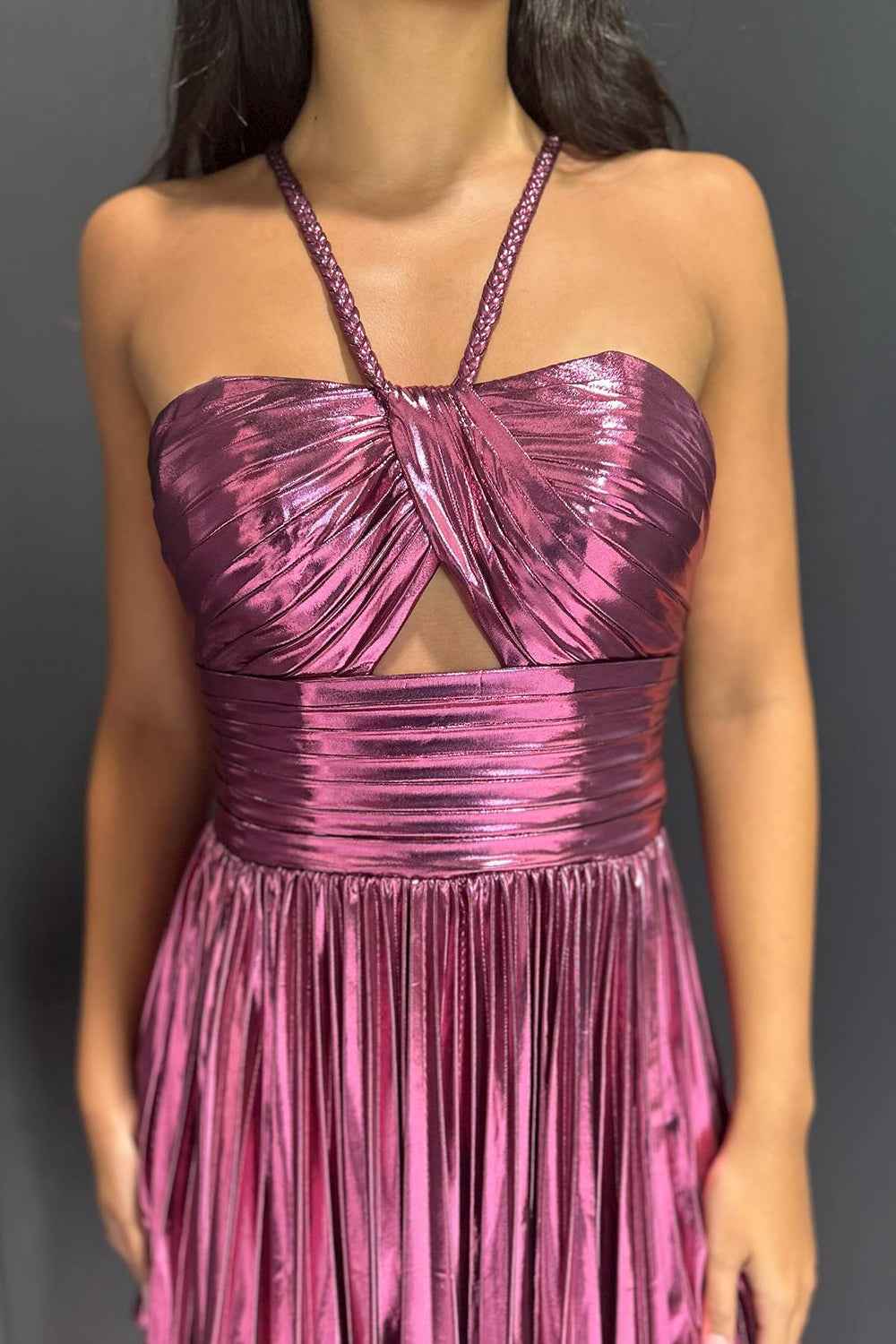 Fuchsia A Line Halter Pleated Short Homecoming Dress