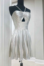 Silver A Line Halter Short Homecoming Dress Bmbride