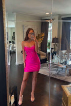 Sparkly Fuchsia Corset Sequins Tight Short Homecoming Dress Bmbride