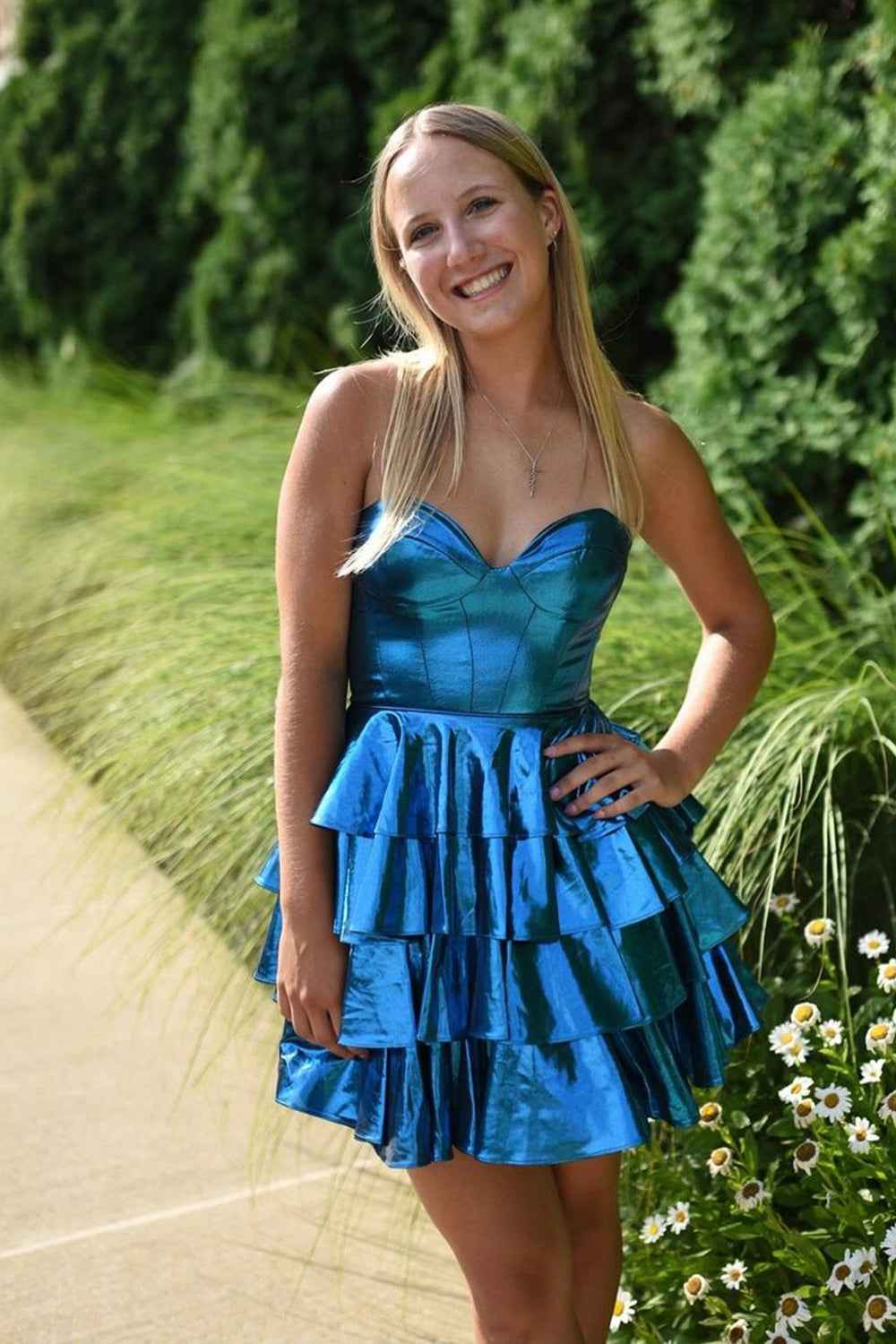 Golden A Line Corset Short Homecoming Dress With Ruffles Bmbride