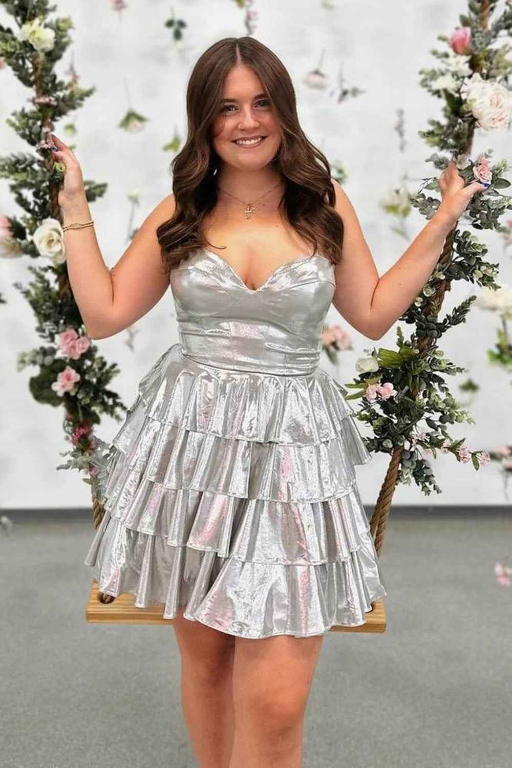Golden A Line Corset Short Homecoming Dress With Ruffles Bmbride