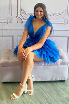 A Line Royal Blue Short Homecoming Dress With Ruffles