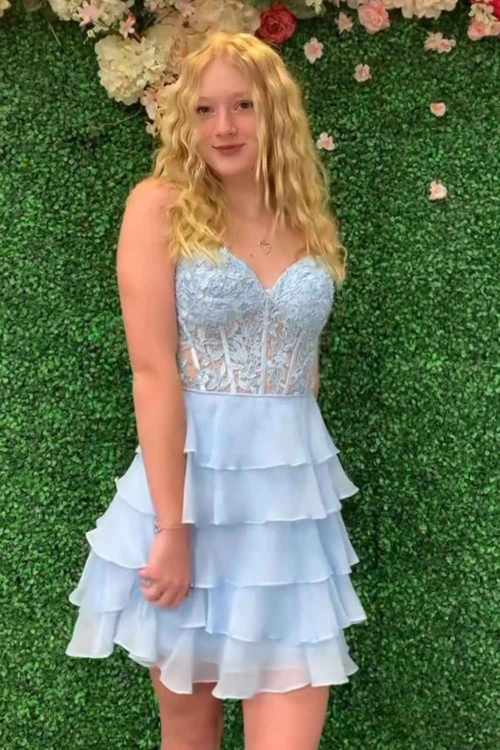 Sparkly Lilac Corset Beaded A Line Short Homecoming Dress with Ruffles Bmbride