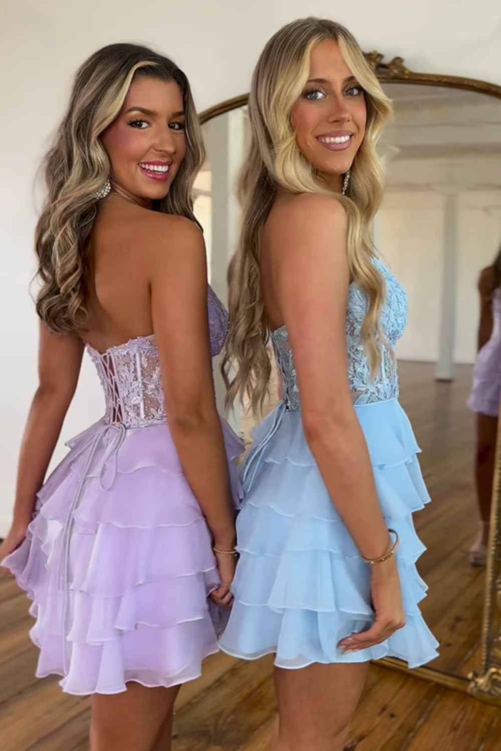 Sparkly Lilac Corset Beaded A Line Short Homecoming Dress with Ruffles Bmbride