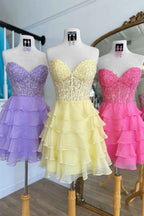 Sparkly Lilac Corset Beaded A Line Short Homecoming Dress with Ruffles Bmbride
