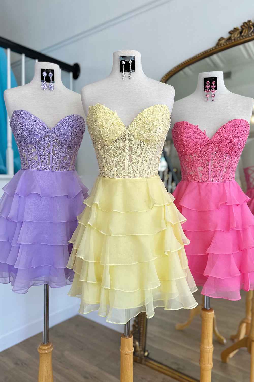 Sparkly Lilac Corset Beaded A Line Short Homecoming Dress with Ruffles Bmbride