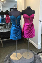 Sparkly Navy Corset Strapless Tight Short Homecoming Dress with Appliques