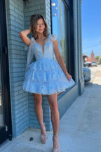 Sparkly Blue Sequins A Line Short Homecoming Dress Bmbride