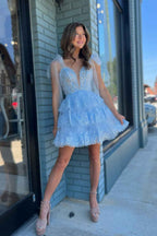 Sparkly Blue Sequins A Line Short Homecoming Dress Bmbride