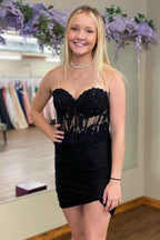 Fuchsia Sweetheart Tight Corset Homecoming Dress with Beading