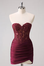 Fuchsia Sweetheart Tight Corset Homecoming Dress with Beading BMBRIDE