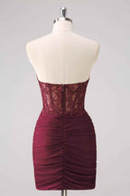 Fuchsia Sweetheart Tight Corset Homecoming Dress with Beading
