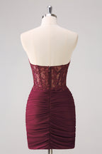 Fuchsia Sweetheart Tight Corset Homecoming Dress with Beading BMBRIDE