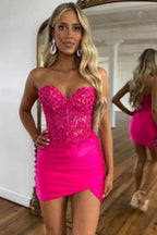 Sparkly Fuchsia Corset Sequins Short Tight Homecoming Dress Bmbride