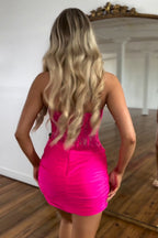 Fuchsia Sweetheart Tight Corset Homecoming Dress with Beading BMBRIDE