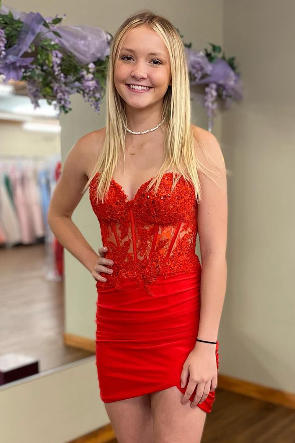 Fuchsia Sweetheart Tight Corset Homecoming Dress with Beading BMBRIDE