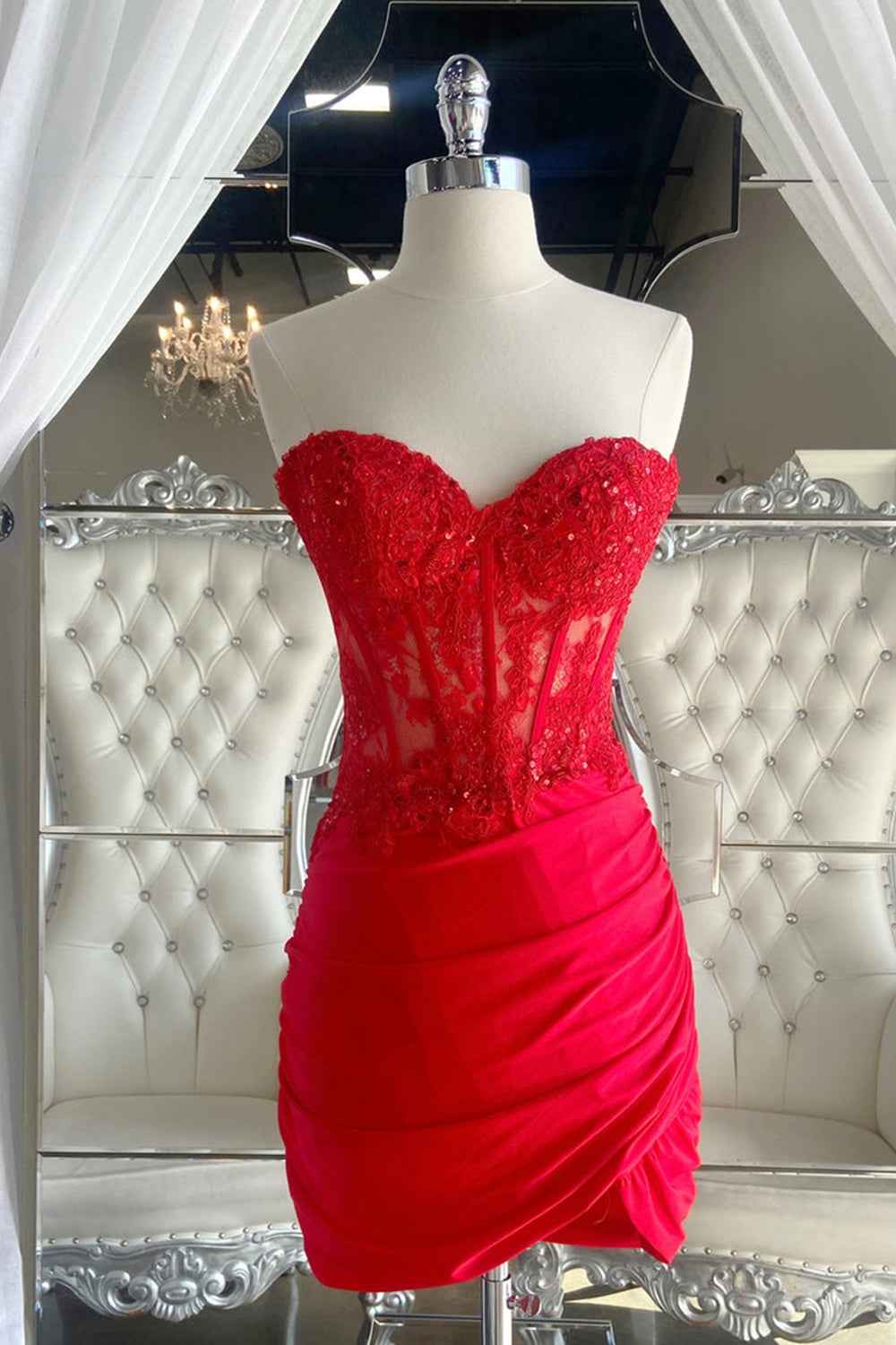 Sparkly Fuchsia Corset Sequins Short Tight Homecoming Dress Bmbride