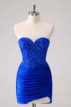 Fuchsia Sweetheart Tight Corset Homecoming Dress with Beading BMBRIDE
