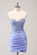 Fuchsia Sweetheart Tight Corset Homecoming Dress with Beading