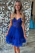 Cute Pink Strapless Corset A Line Tiered Short Homecoming Dress